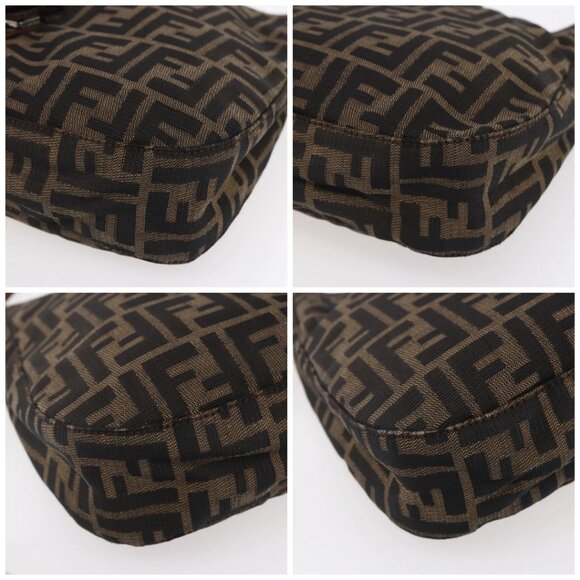 FENDI Zucca Canvas Mamma Baguette Shoulder Bag Black Brown Silver Auth SW1723 - Picture 14 of 16